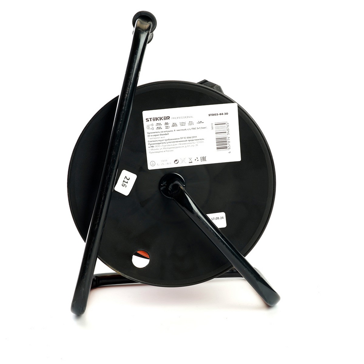 Колодки и удлинители, тройники Удлинитель на катушке Stekker STD03-44-30 Standart 4-местный с/з ПВС 3*1,5 оранжевы IP44 30м 50172 