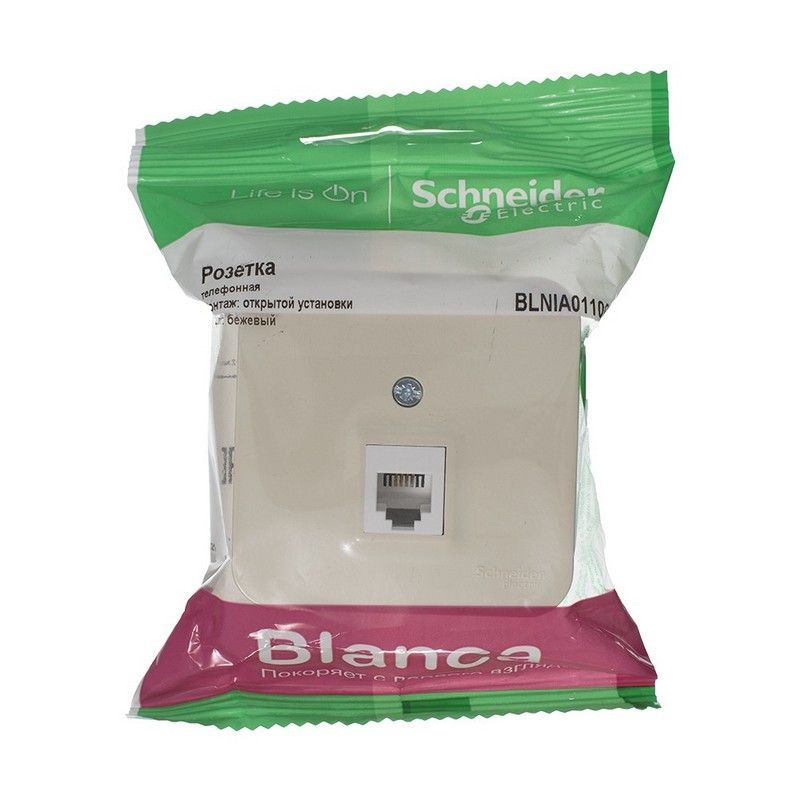 Blanca бежевые розетки и выключатели Розетка SE Blanca телефонная Бежевый наружный RJ11 изолир. пластина BLNIA011007