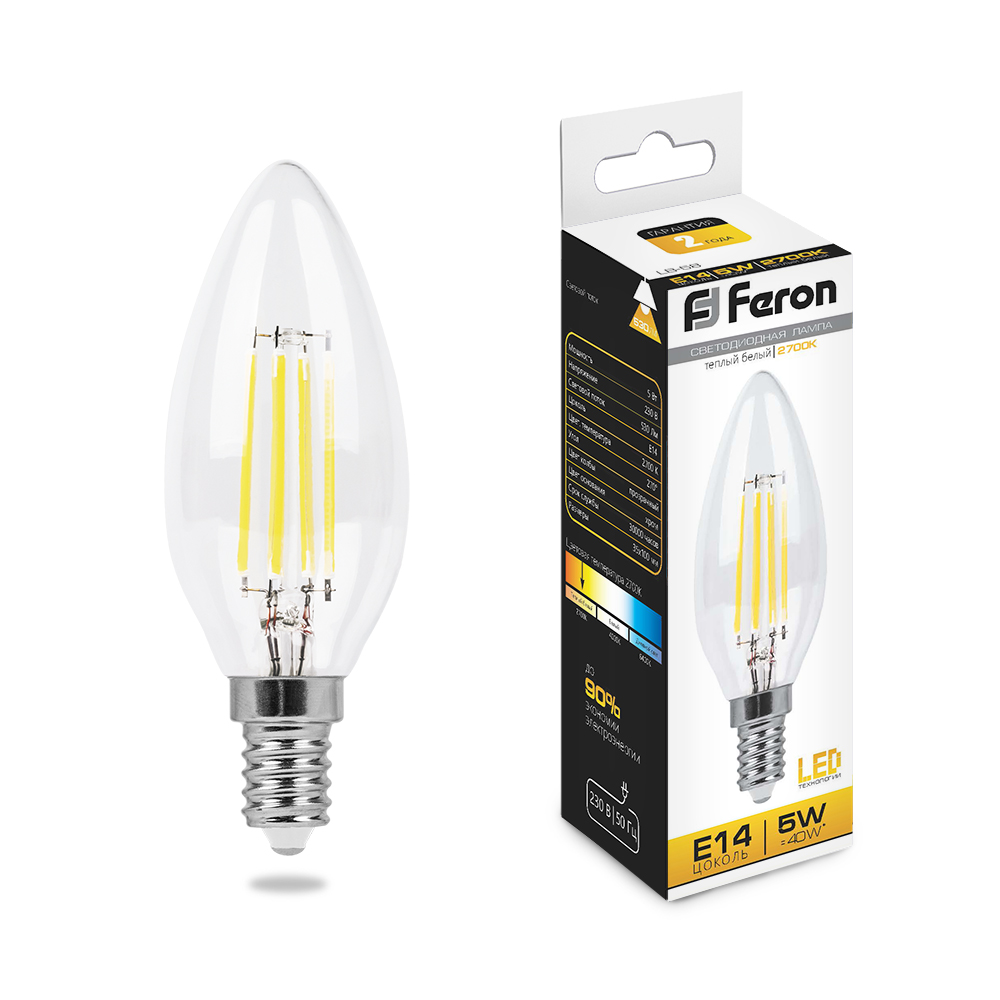 Лампа светодиодная Feron LB-58 Свеча E14 5W 2700K 230V 25572