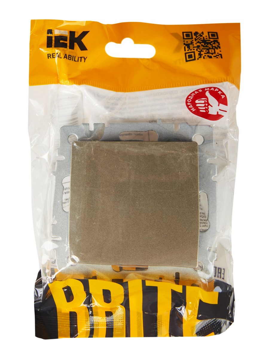 IEK Brite Шампань Выключатель IEK BRITE 1-клавишный проходной 10А ВС10-1-6-БрШ шампань BR-V12-0-10-K37