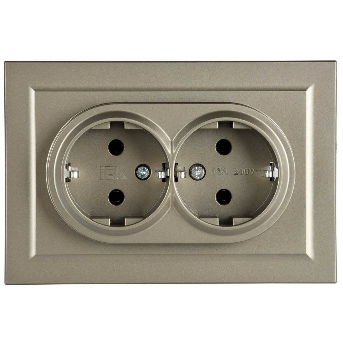 IEK Brite Шампань Розетка IEK BRITE 2-ая с/з без шторок 16А в сборе РС12-3-БрШ шампань BR-R21-16-K37-F