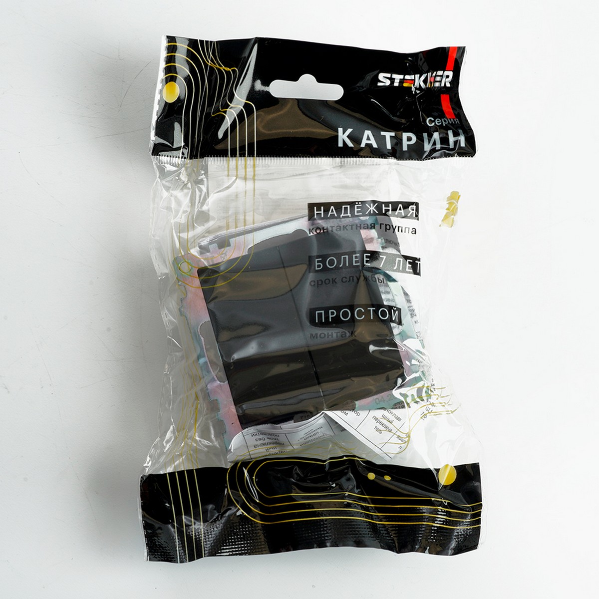 Катрин - Розетки и выключатели Stekker Переключатель 2-клавишный (механизм) STEKKER GLS10-7107-05 250V 10А Катрин черный 49167