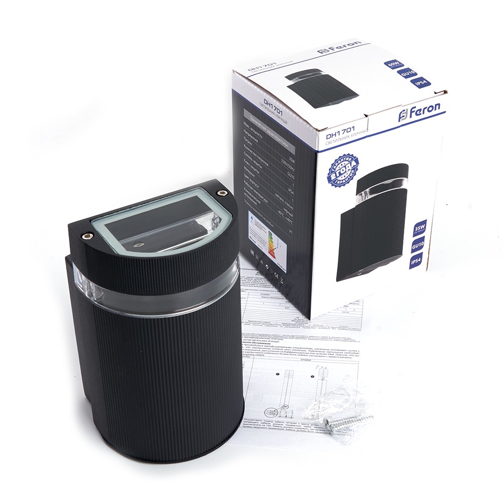 Уличные настенные светильники Светильник садово-парковый Feron DH1701 на стену вверх  GU10 230V черный 48317 