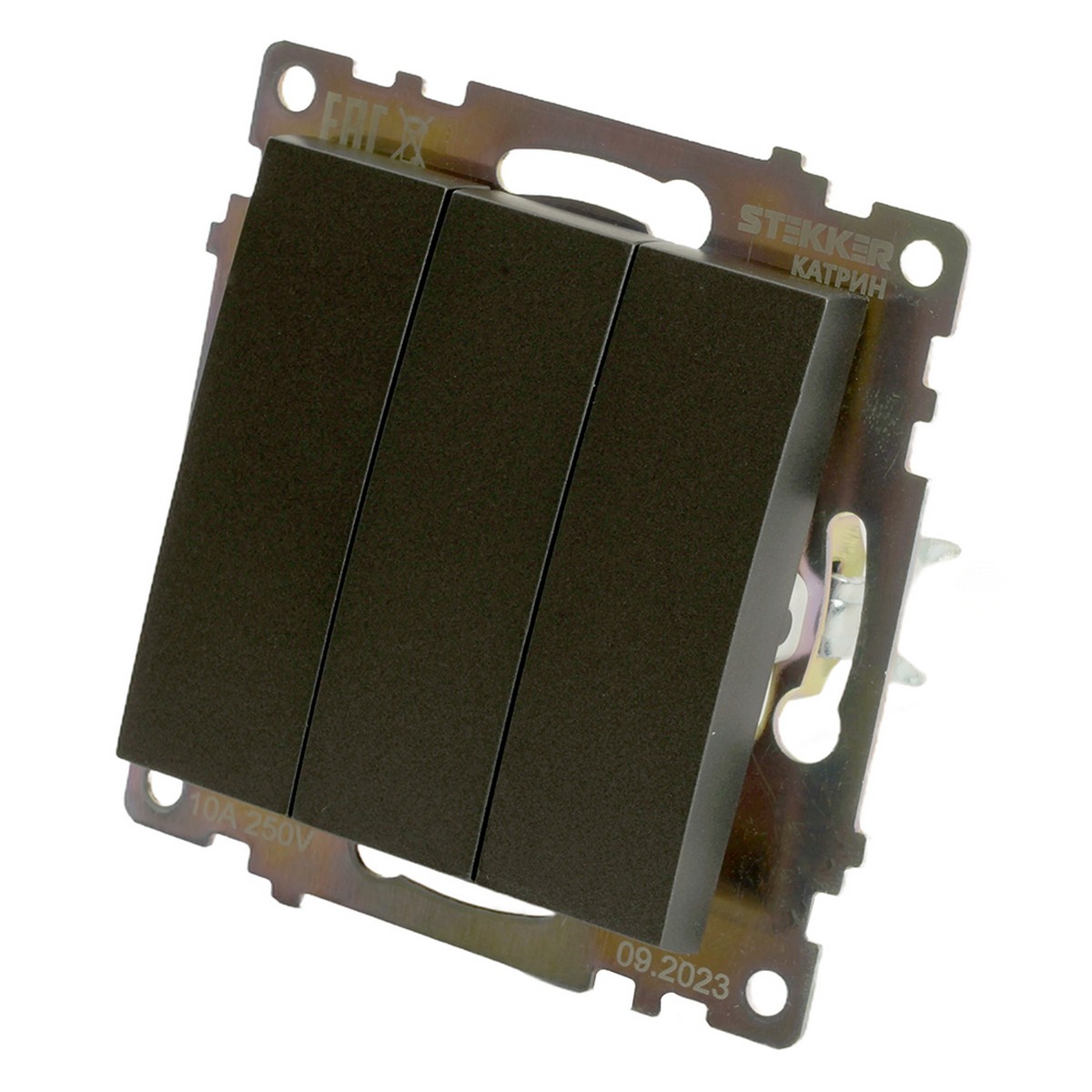 Катрин - Розетки и выключатели Stekker Выключатель 3-клавишный STEKKER GLS10-7108-06 250V 10А Катрин графит 49415