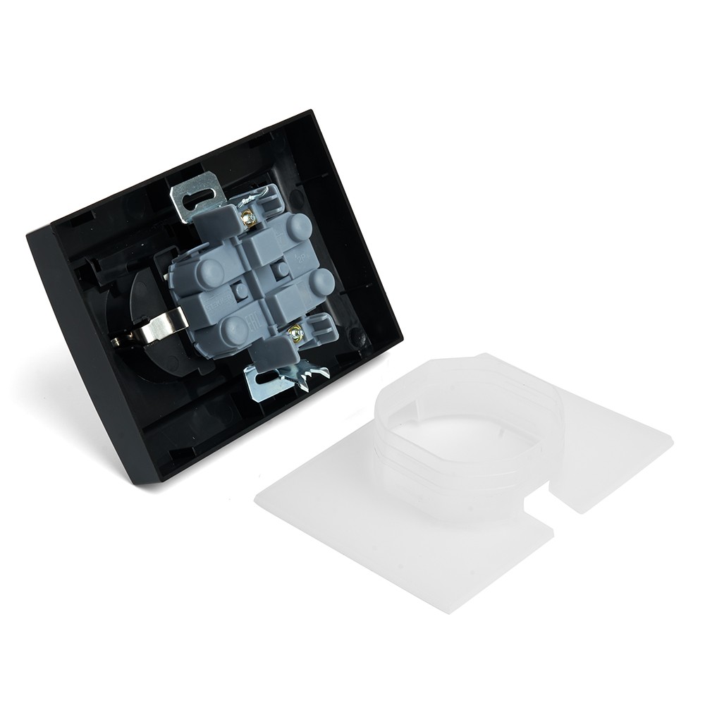 Эрна - Розетки и выключатели Stekker Розетка 2-местная с/з с крышкой STEKKER PST16-9015-03 16А Эрна черный с рамкой 49138