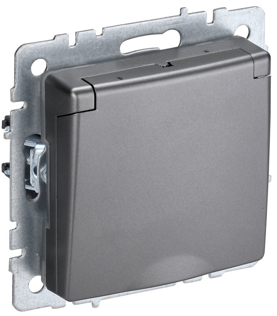 IEK Brite Сталь Розетка IEK BRITE с/з с шторками и крышкой 16А IP44 РСбш10-3-44-БрС сталь BR-R16-16-44-K46