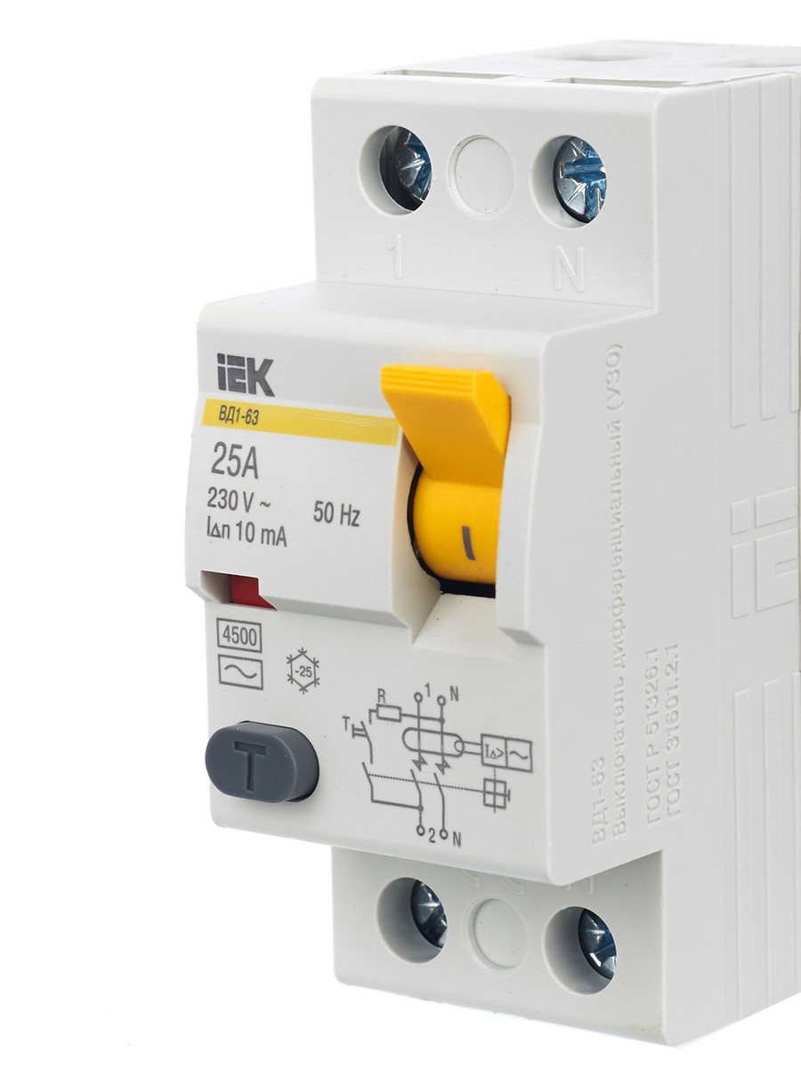 IEK Выключатель дифференциальный IEK KARAT ВД1-63 (УЗО) 2Р 25А 10мА MDV10-2-025-010 