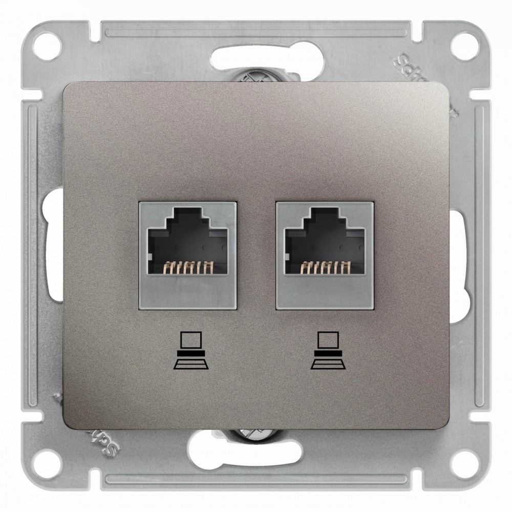 Glossa Платина Розетка компьютерная Systeme Electric Glossa Платина 2-ая RJ45+RJ45 кат.5E GSL001285KK