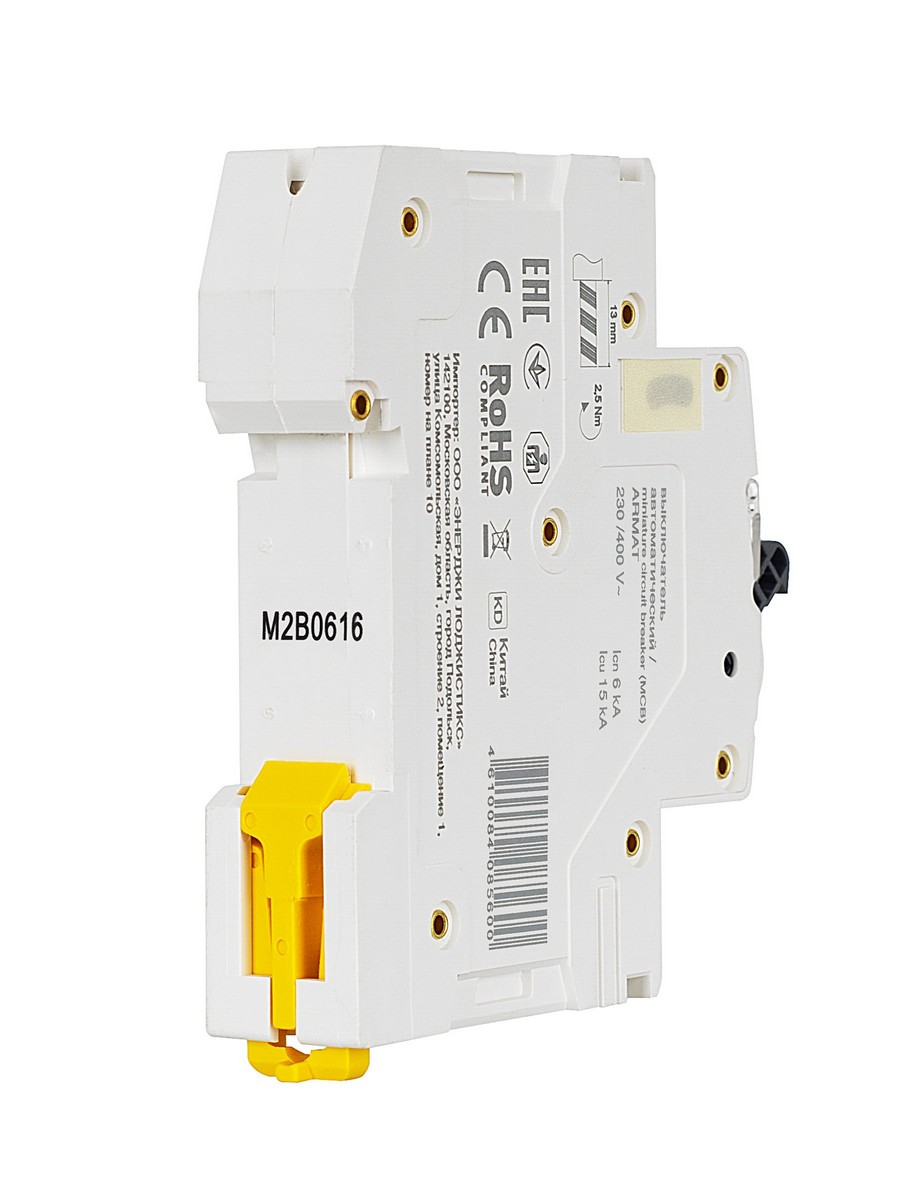 1 полюсные (однополюсные) Автоматический выключатель IEK ARMAT M06N 1P B 6А AR-M06N-1-B006 