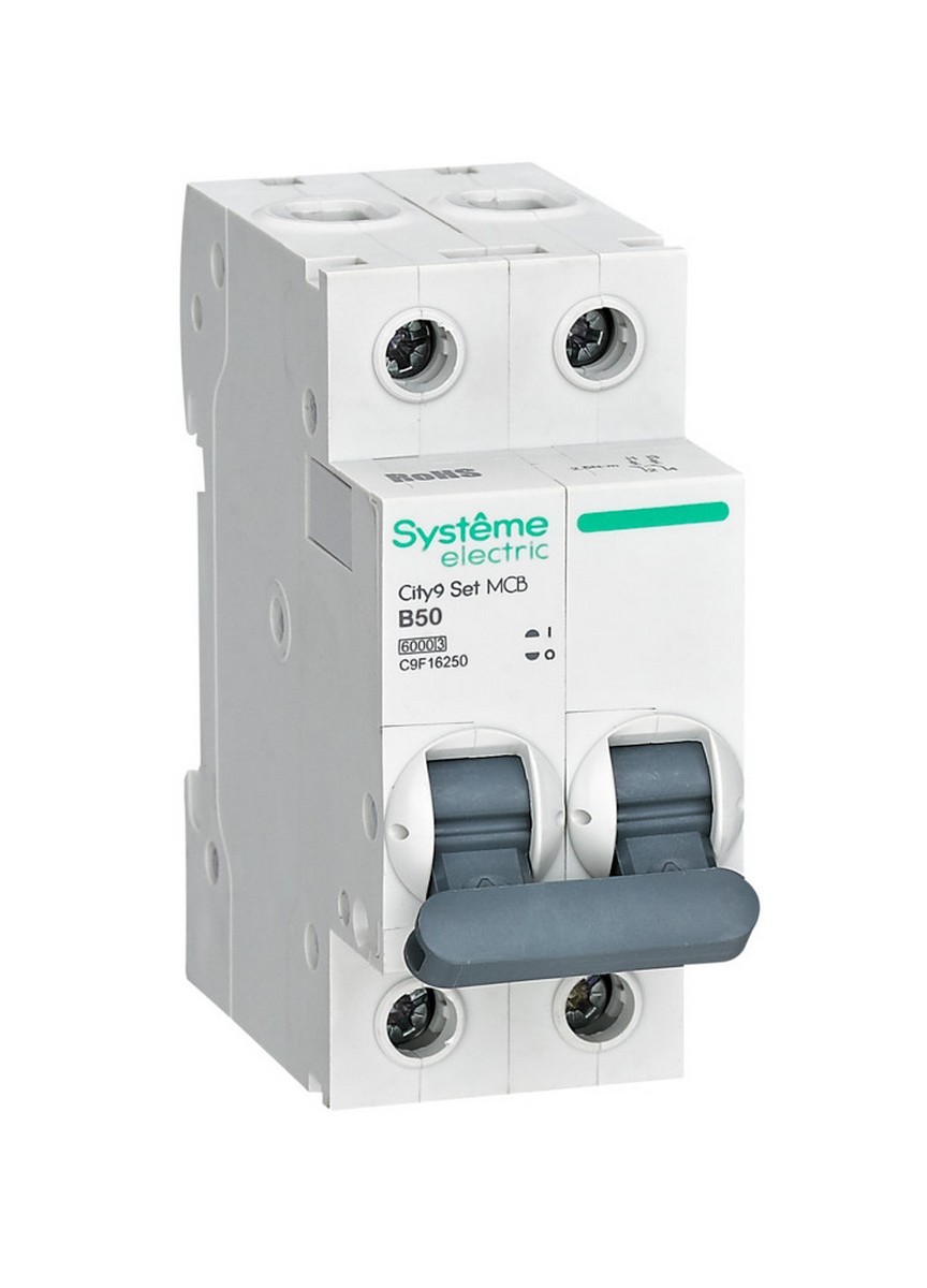 2 полюсные (двухполюсные) Автоматический выключатель Systeme Electric City9 Set (АВ) B 50А 2P 6kA C9F16250 