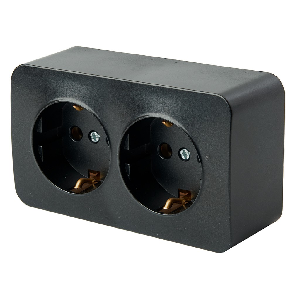 Накладные розетки и выключатели Stekker Розетка 2-местная с/з STEKKER София черный MST16-12-02 49316