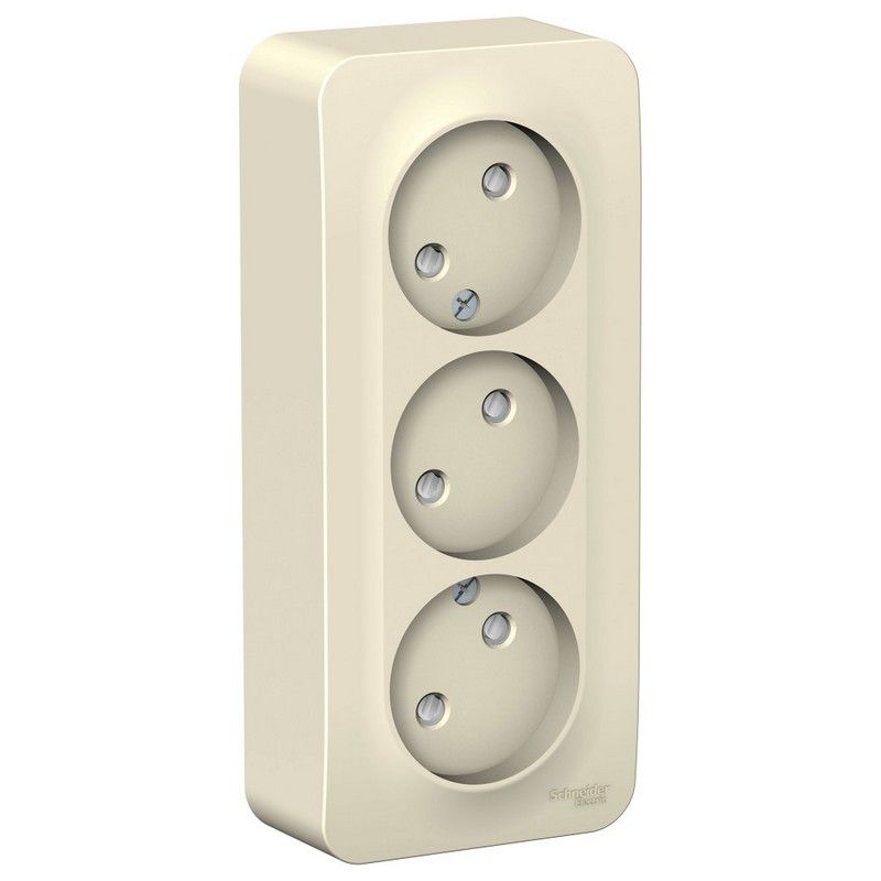 Blanca молочные розетки и выключатели Розетка SE Blanca 3-ая Молочная наружный б/з со шторками изолир. пластина BLNRA001312