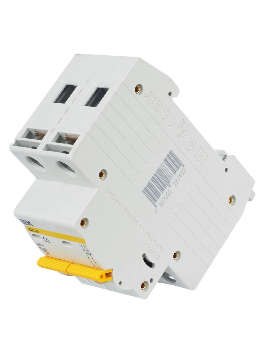 2 полюсные (двухполюсные) Автоматический выключатель IEK KARAT ВА47-29 2Р 6А 4,5кА х-ка С MVA20-2-006-C 