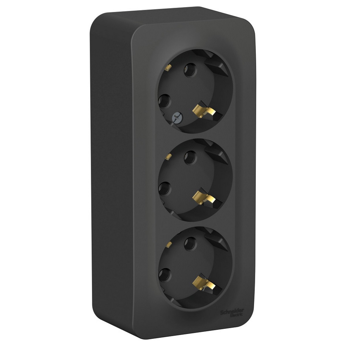 Blanca антрацит розетки и выключатели Розетка SE Blanca 3-ая Антрацит наружный с/з без шторок изолир. пластина BLNRA010316