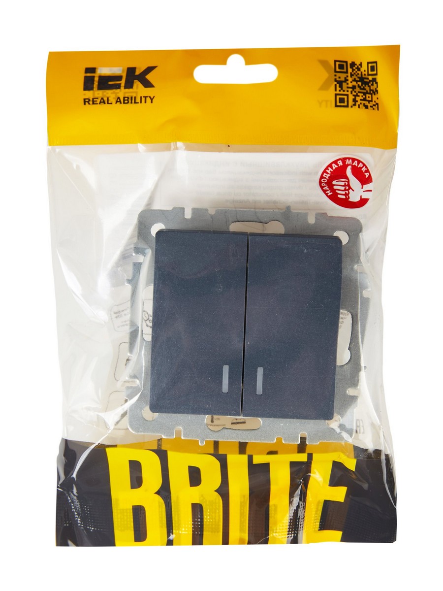 IEK Brite Маренго Выключатель IEK BRITE 2-клавишный с индикацией 10А ВС10-2-1-БрМ маренго BR-V20-1-10-K35