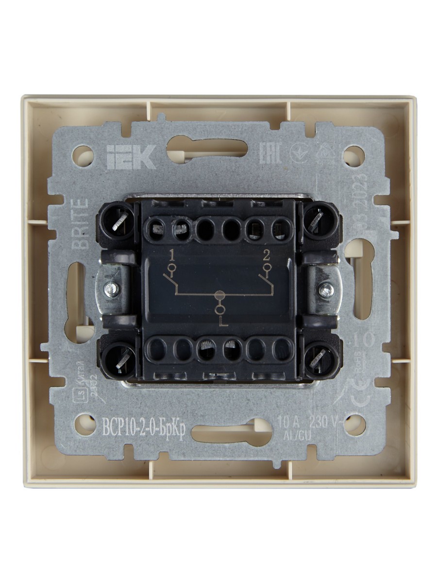 IEK Brite Бежевый Выключатель IEK BRITE Бежевый 2-кл. 10А в сборе ВСР10-2-0-БрКр BR-V20-0-10-K10-F