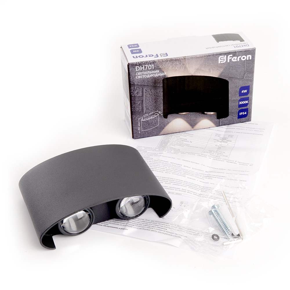 Уличные настенные светильники Светильник уличный светодиодный Feron DH701 4*1W 300Lm 3000K черный 48313 