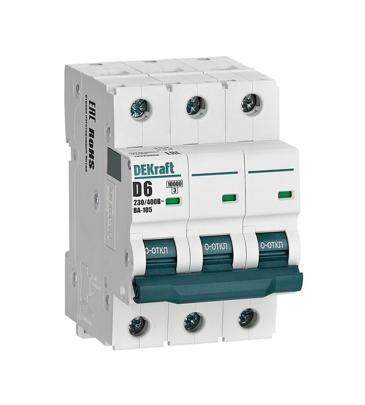 3 полюсные (трехполюсные) Автоматический выключатель DEKraft 3P 06A D ВА-105 13223DEK