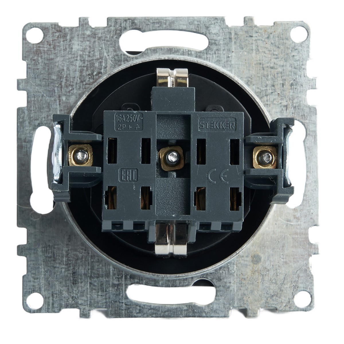 Катрин - Розетки и выключатели Stekker Розетка 1-местная с/з STEKKER GLS16-7110-05 250V 16А с защ. шторкой Катрин черный 39610