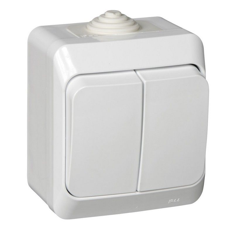 Этюд Белый Выключатель 2-клавишный Systeme Electric Этюд наружный Белый IP44 BA10-042B