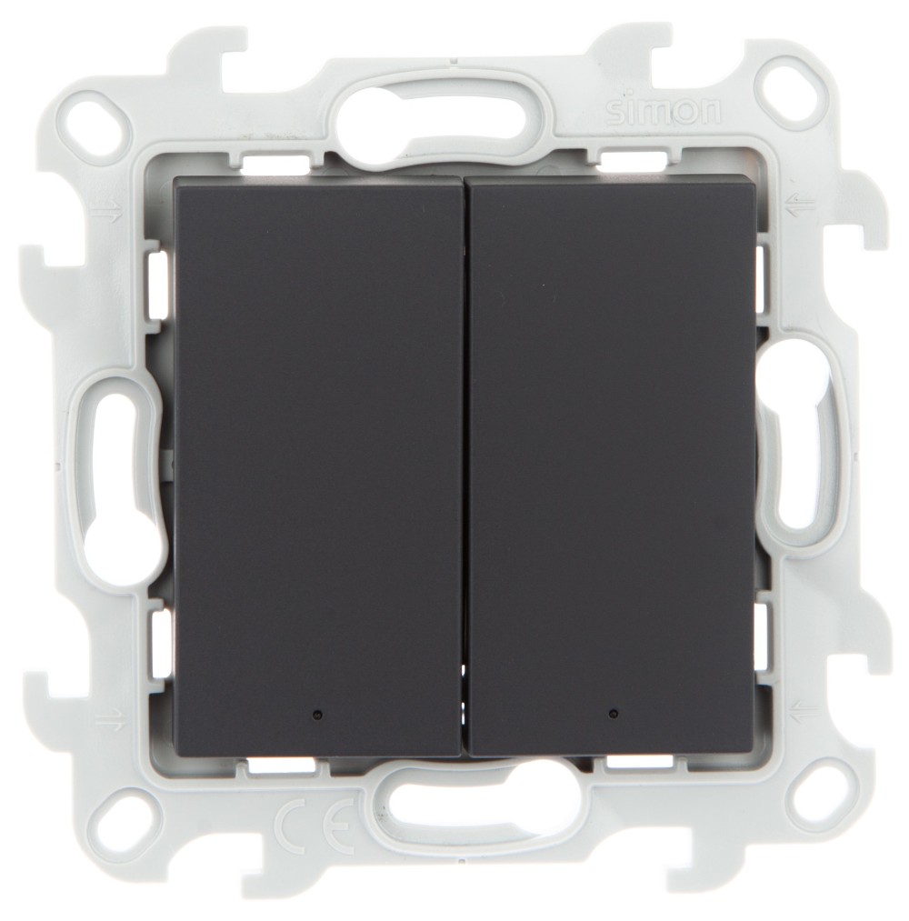 Розетки и выключатели Simon 24 Графит Выключатель Двухклавишный Simon 24 Графит с подсветкой 2450392-038