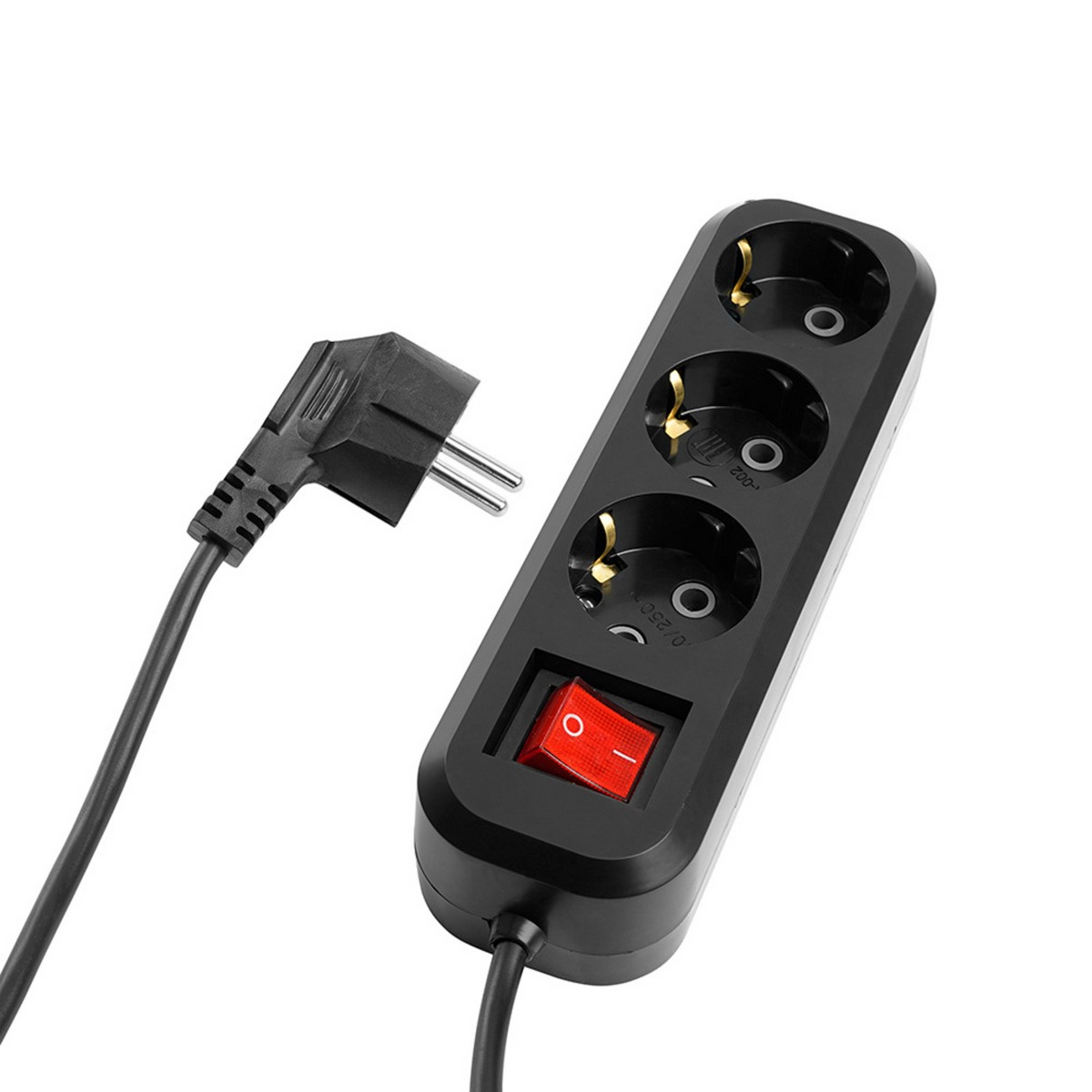 Колодки и удлинители, тройники Удлинитель трехместный с/з с выключателем STEKKER HM03-31-02 3x0,75, 2м, Home (У10А-002), черный 50421