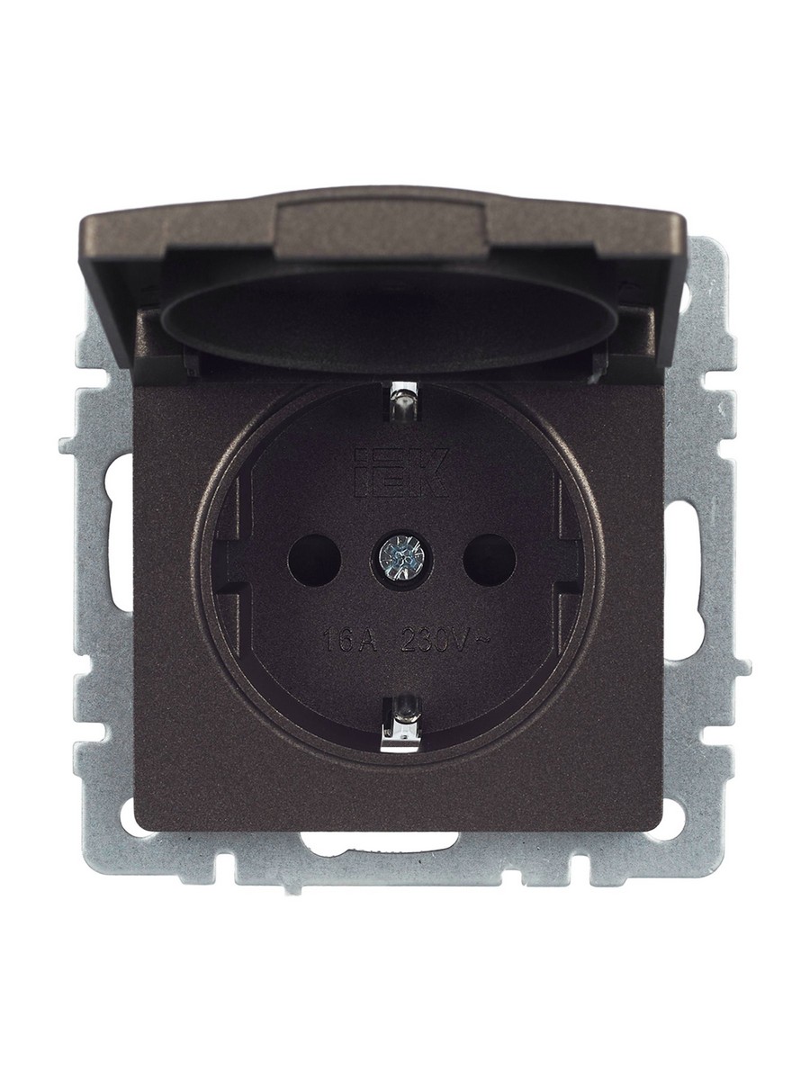 IEK Brite Бронза Розетка IEK BRITE с/з с шторками и крышкой 16А IP20 РСбш10-3-БрТБ темная бронза BR-R16-16-K45