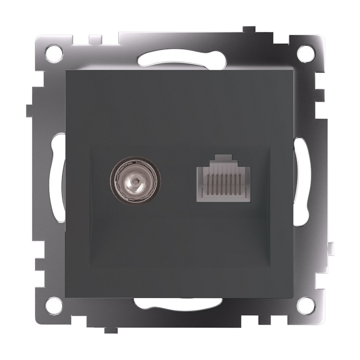Катрин - Розетки и выключатели Stekker Розетка TV + компьютерная RJ-45 STEKKER GLS00-7106-06 Катрин графит  49417