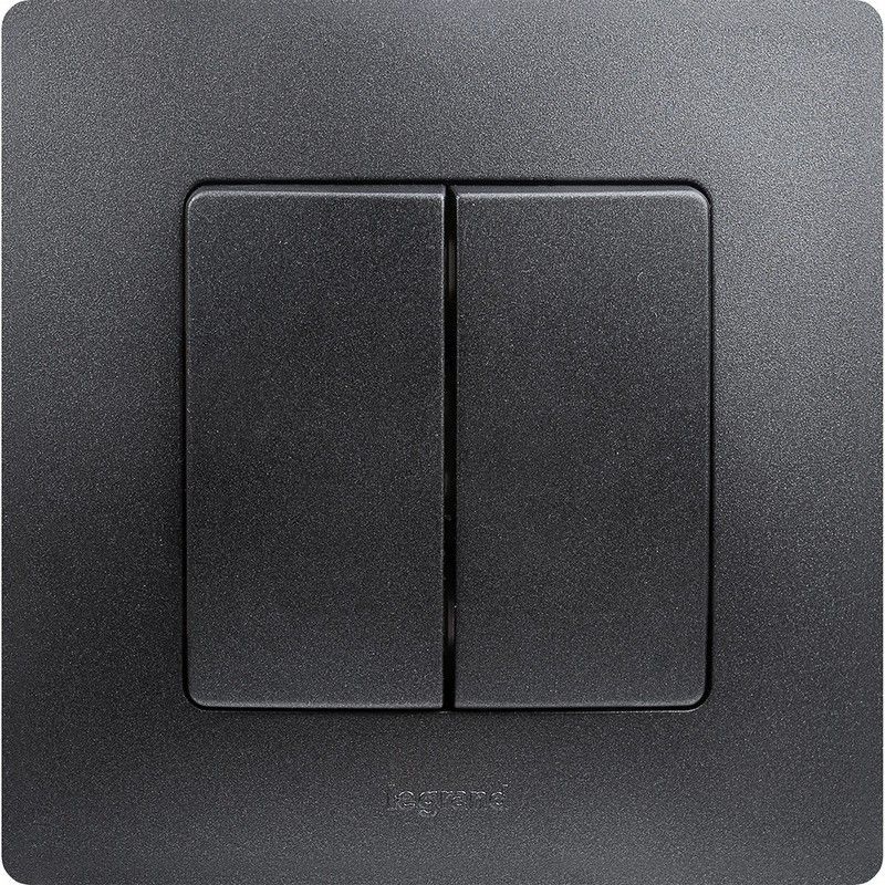 Legrand Etika Антрацит Выключатель Legrand Etika антрацит 2-клавишный, авт.клеммы, 10 AX, 250 В 672602