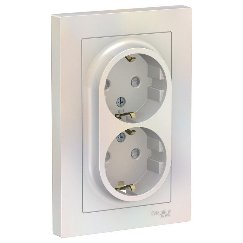 AtlasDesign Жемчуг Розетка Systeme Electric AtlasDesign Жемчуг с/з двойная, со шторками, 16А, в сборе ATN000426