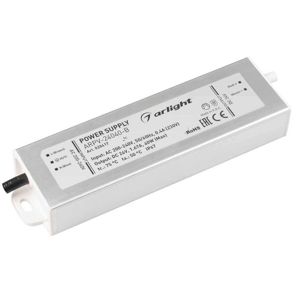 Блоки питания для светодиодной ленты Блок питания Arlight ARPV-24040-B (24V, 1.7A, 40W) (IP67 Металл, 3 года) 020417 
