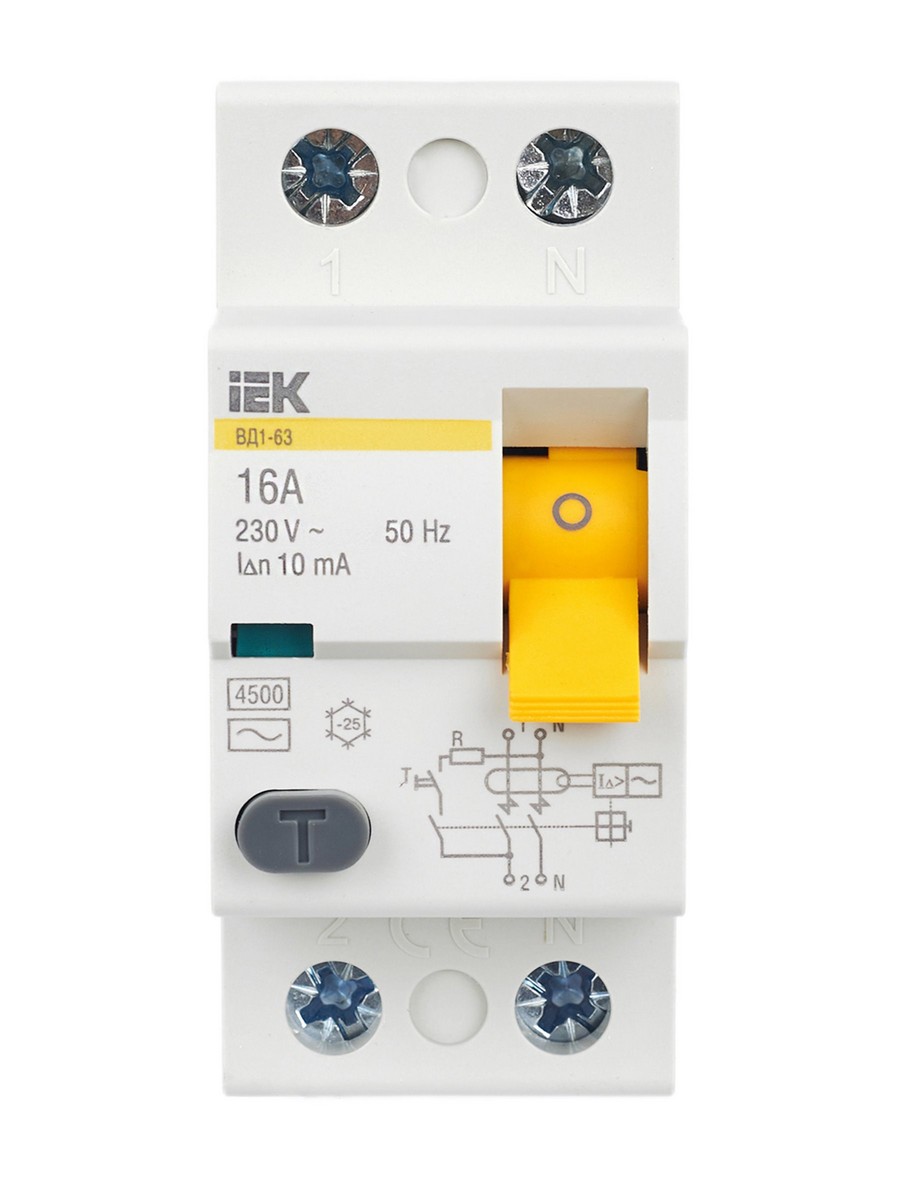 IEK Выключатель дифференциальный IEK KARAT ВД1-63 (УЗО) 2Р 16А 10мА MDV10-2-016-010 