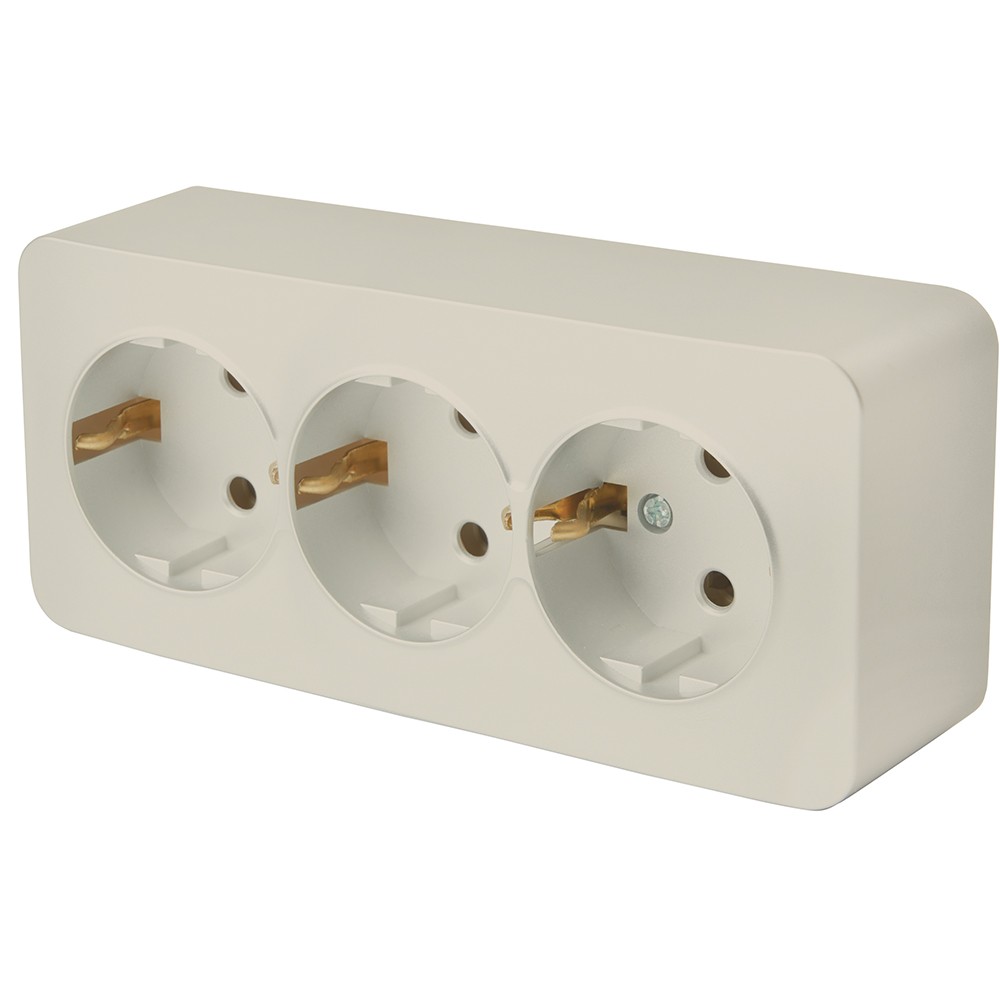 Накладные розетки и выключатели Stekker Розетка 3-местная STEKKER MST16-13-04 с/з открытой установки София слоновая кость 49501