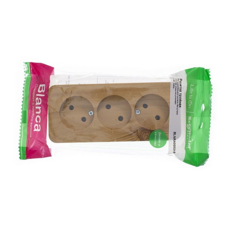 Blanca ясень розетки и выключатели Розетка SE Blanca 3-ая Ясень наружный б/з без шторок изолир. пластина BLNRA000315