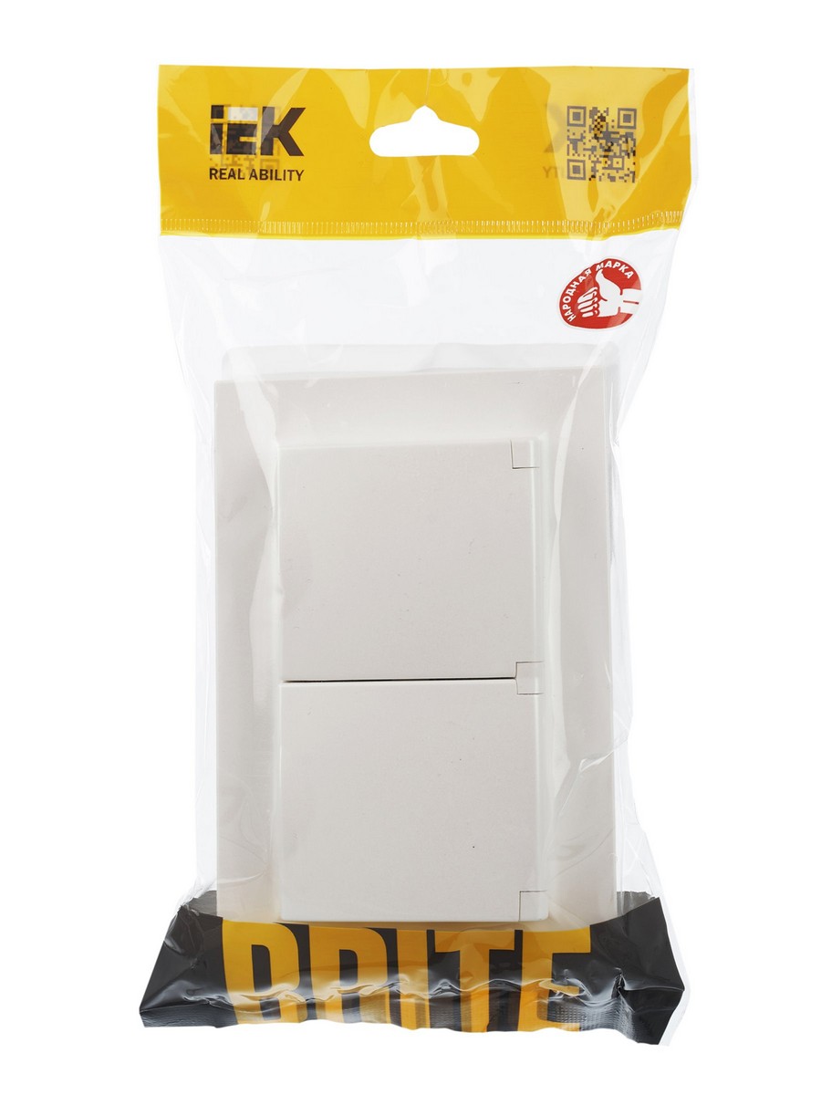 Розетка IEK BRITE 2-ая с/з с шторками и крышкой 16А в сборе IP44 РСбш12-3-44-БрЖ жемчуг BR-R26-16-44