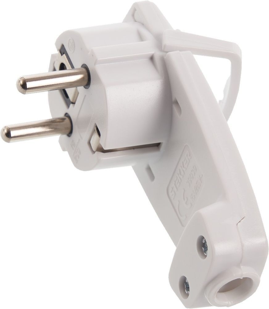 Вилка угловая ультраплоская с кольцом с/з STEKKER, PPG16-45-202, 250В,16A, IP20, белый 39039