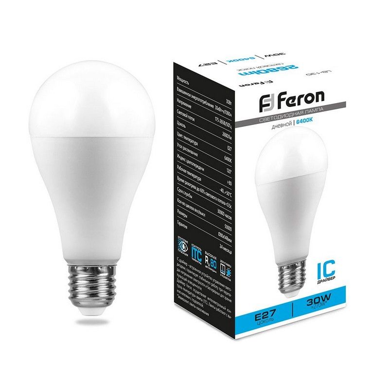 E27 Лампа светодиодная Feron LB-130 Шар E27 30W 6400K 38196 
