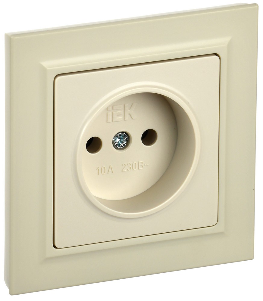 IEK Brite Бежевый Розетка IEK BRITE Бежевый без з/к/ш 10А в сборе РСР10-1-0-БрКр BR-R10-10-K10-F