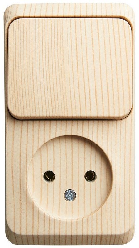 Этюд Дача Блок Этюд Розетка б/з + выключатель 1-клавишный наружный Сосна BPA16-204D