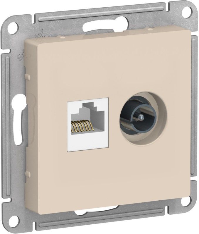 AtlasDesign Бежевый Розетка комп+ТВ, Systeme Electric AtlasDesign бежевый двойная RJ45+TV, кат.5E, ATN000289