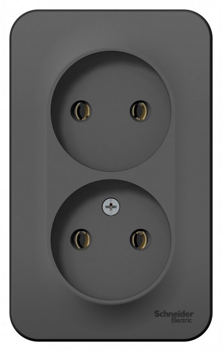 Blanca антрацит розетки и выключатели Розетка SE Blanca 2-ая Антрацит наружный б/з без шторок изолир. пластина BLNRA000216