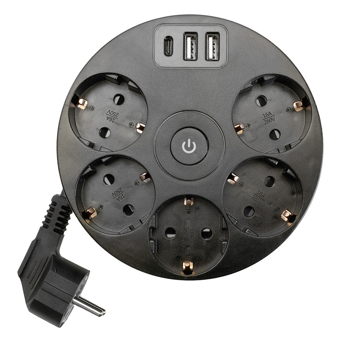 Колодки и удлинители, тройники Удлинитель STEKKER HM10-51-01 5-местный с/з 2.5м 2USB+С 5V 3,1А Comfort черный 49656 