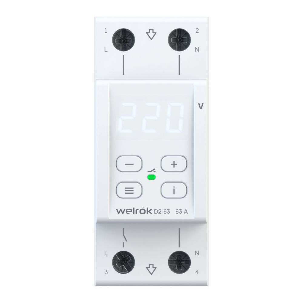 Реле напряжения и контроля фаз Реле напряжения Welrok D2-63 63А (max 80A) 4660251140069