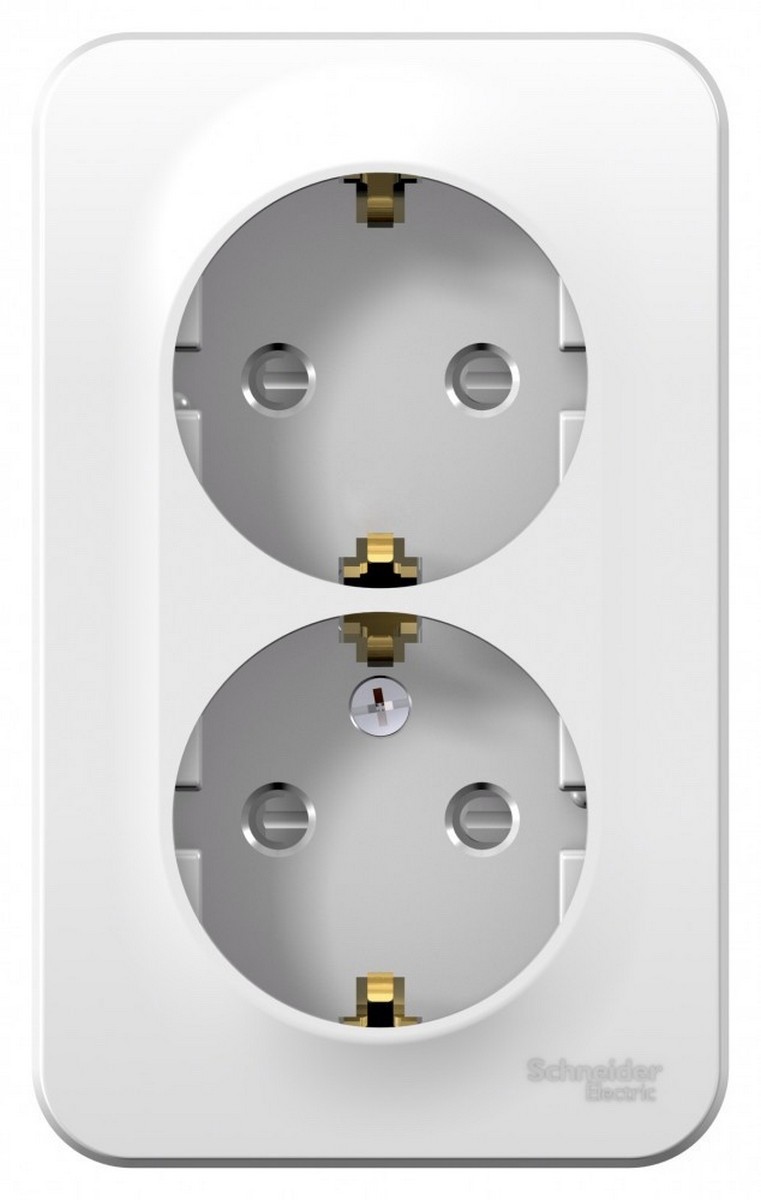 Blanca белые розетки и выключатели Розетка SE Blanca 2-ая Белый наружный с/з со шторками монтажная пластина BLNRA011221