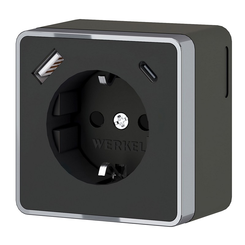 Werkel Gallant черный хром Розетка Werkel с заземлением, шторками и USB тип A+C Gallant (чёрный хром) W5071735
