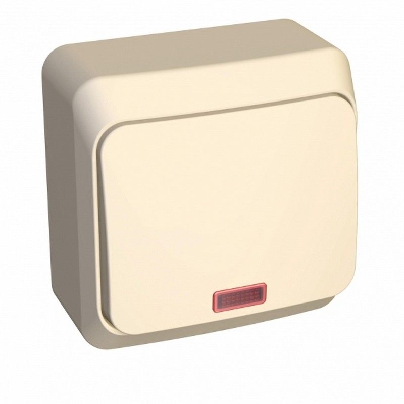 Этюд Кремовый Выключатель 1-клавишный Systeme Electric Этюд наружный Бежевый с подсветкой BA10-005K