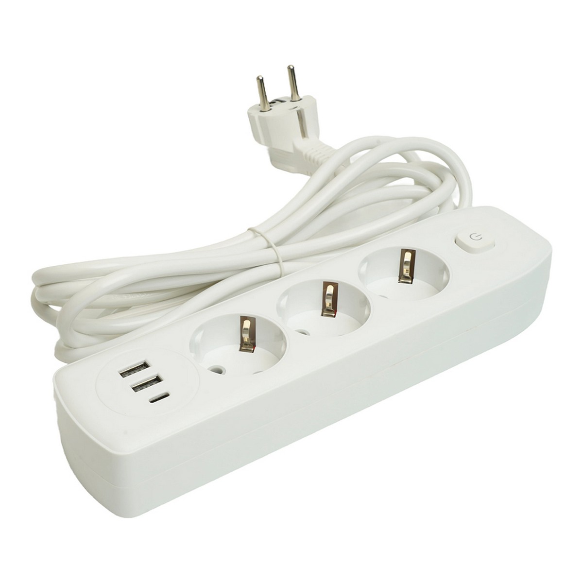 Колодки и удлинители, тройники Удлинитель STEKKER HM08-33-02 3-местный c/з 3x1 мм2 3 м 2USB+1Type-C 2,4А Home белый 49977 