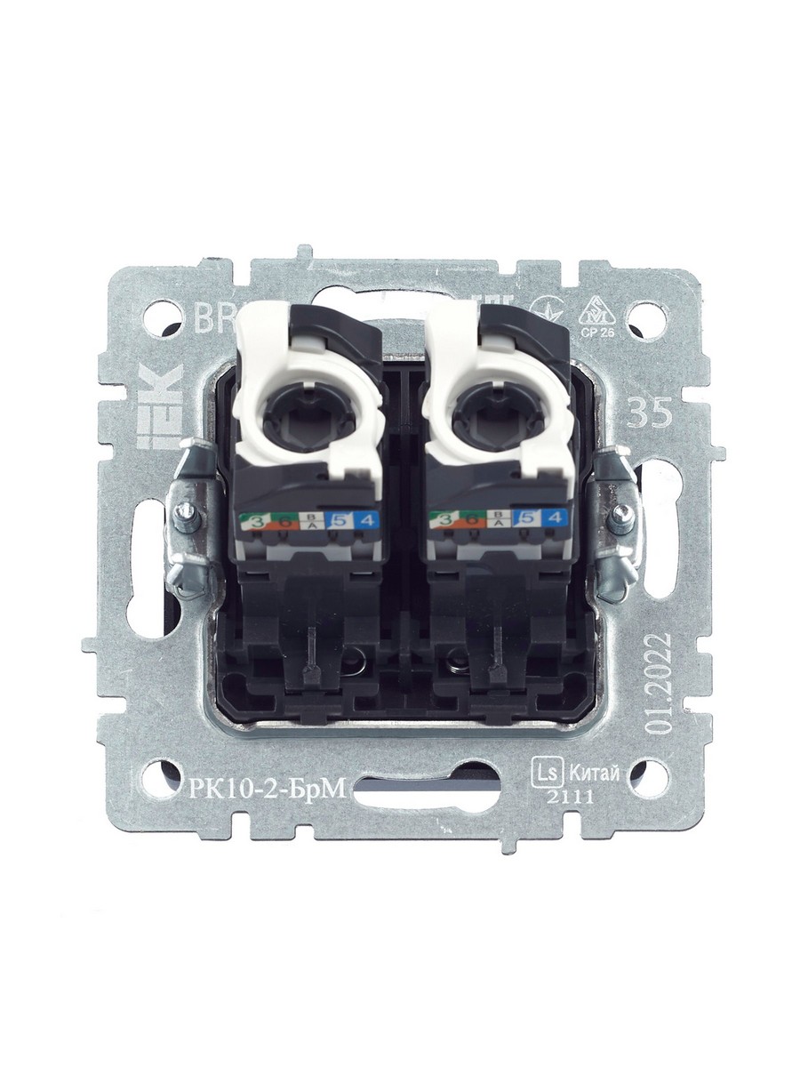 IEK Brite Маренго Розетка IEK BRITE компьютерная двойная RJ45 кат.5E РК10-2-БрМ маренго BR-K20-1-K35