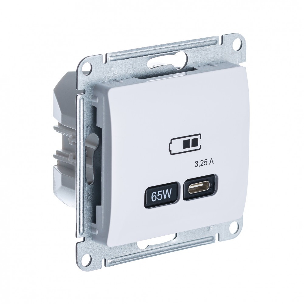 Glossa Белый Розетка USB Systeme Electric Glossa Белый тип-С 65W высокоскор.заряд. QC, PD, мех. GSL000127