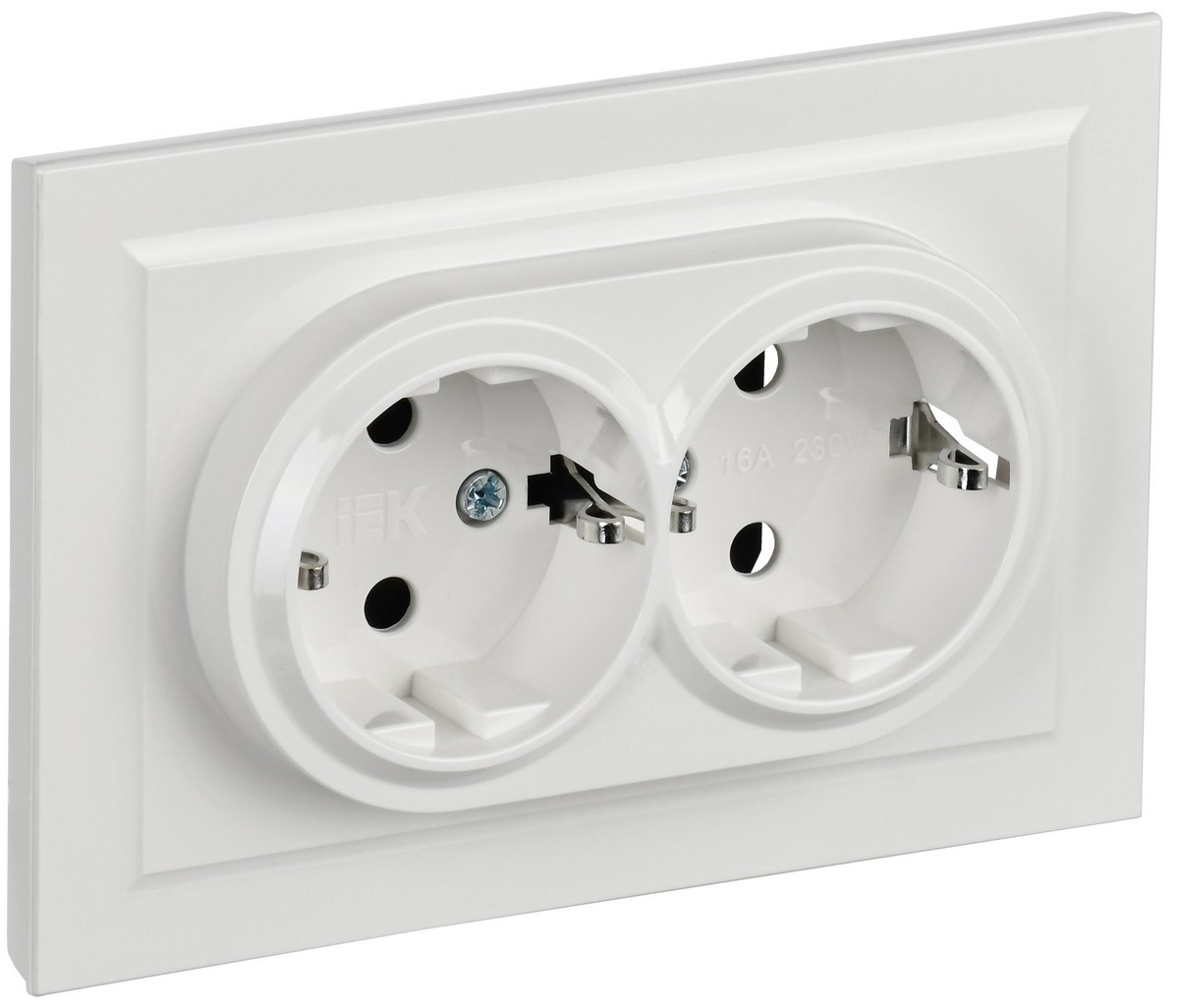 IEK Brite Белый Розетка IEK BRITE Белый 2-я с з/к/ш 16А в сборе РСш12-3-БрБ BR-R24-16-K01-F-PRO